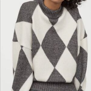 Pringle Of Scotland X H&M Size S Sweater Gray Argyle Print Mock Neck Pullover